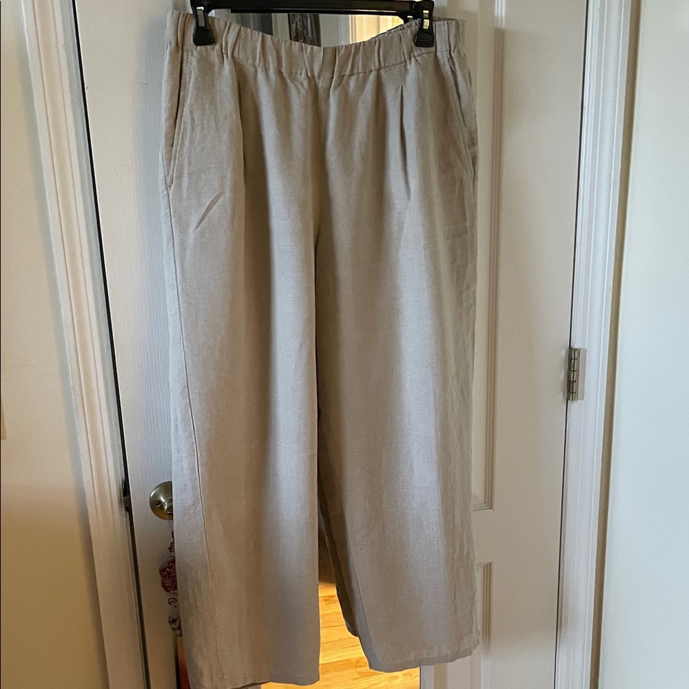 Eileen Fisher Tan Linen Wide Leg Pants
